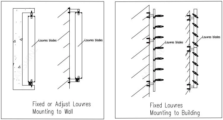 1/6building Facade Exterior Fixed Vertical Airfoil Aluminum Vertical Louver